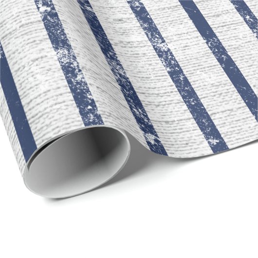 Rustic Gray Linen Navy Blue Stripes Pattern Cadeaupapier (Rol Hoek)