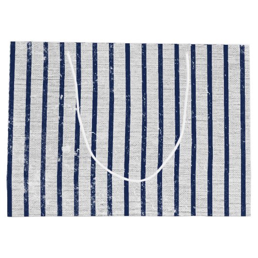 Rustic Gray Linen Navy Blue Stripes Pattern Groot Cadeauzakje (Achterkant)