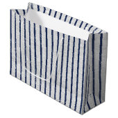 Rustic Gray Linen Navy Blue Stripes Pattern Groot Cadeauzakje (Voorkant Gekanteld)