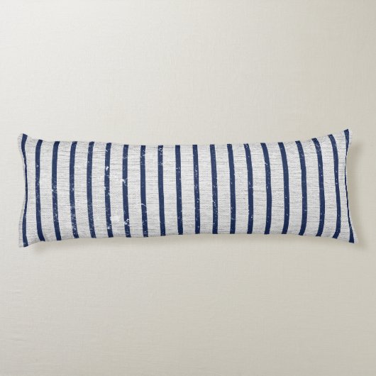 Rustic Gray Linen Navy Blue Stripes Pattern Lichaamskussen (Achterkant)