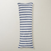 Rustic Gray Linen Navy Blue Stripes Pattern Lichaamskussen (Voorkant Verticaal)
