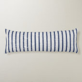 Rustic Gray Linen Navy Blue Stripes Pattern Lichaamskussen (Voorkant)