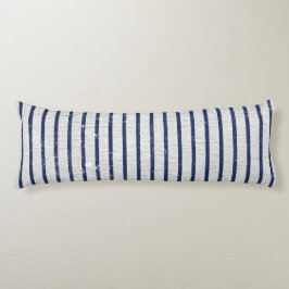 Rustic Gray Linen Navy Blue Stripes Pattern Lichaamskussen