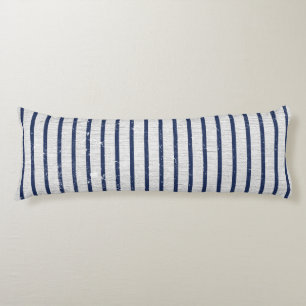 Rustic Gray Linen Navy Blue Stripes Pattern Lichaamskussen