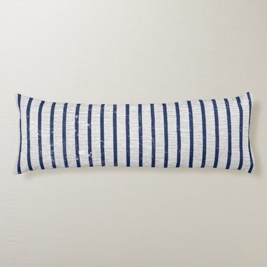 Rustic Gray Linen Navy Blue Stripes Pattern Lichaamskussen (Voorkant)