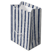 Rustic Gray Linen Navy Blue Stripes Pattern Medium Cadeauzakje (Achterkant Gekanteld)