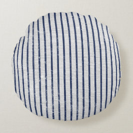 Rustic Gray Linen Navy Blue Stripes Pattern Rond Kussen