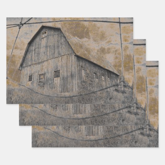 Rustic Gray Sepia Barn  textuur Inpakpapier Vel (Set)