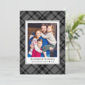 Rustic Gray Tartan Pset Warmest Foto Feestdagenkaart (Staand voorkant)