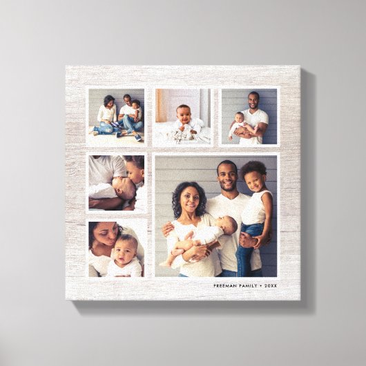 Rustic Gray Weathered Wood 6 Square Photo Collage Canvas Afdruk (Voorkant)