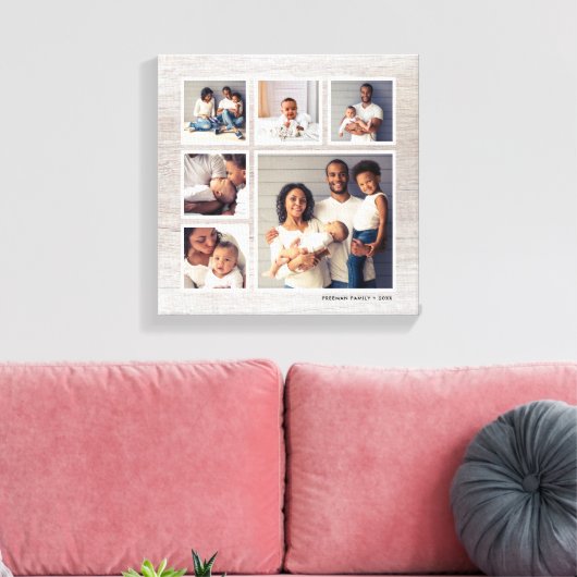 Rustic Gray Weathered Wood 6 Square Photo Collage Canvas Afdruk (Insitu (Woonkamer))