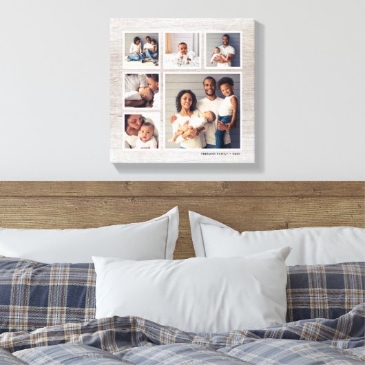 Rustic Gray Weathered Wood 6 Square Photo Collage Canvas Afdruk (Insitu (Slaapkamer))