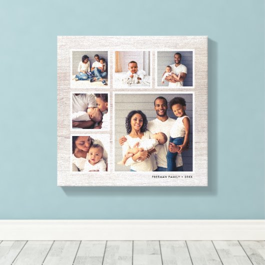 Rustic Gray Weathered Wood 6 Square Photo Collage Canvas Afdruk (Insitu (Houten vloer))