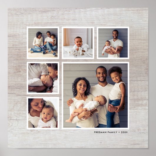 Rustic Gray Weathered Wood 6 Square Photo Collage Poster (Voorkant)