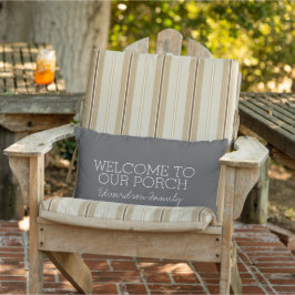 Rustic Gray Welkom bij onze naam van de Porch Fami Buitenkussen