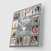 Rustic Gray Wood 12 Foto Collage Family Quote Vierkante Klok (Hoek)