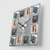 Rustic Gray Wood 12 Foto Collage Jubileum Love Vierkante Klok (Hoek)