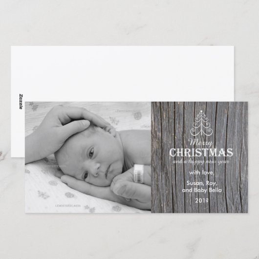Rustic Gray Wood Christmas Tree Foto Card Feestdagenkaart (Voorkant / Achterkant)