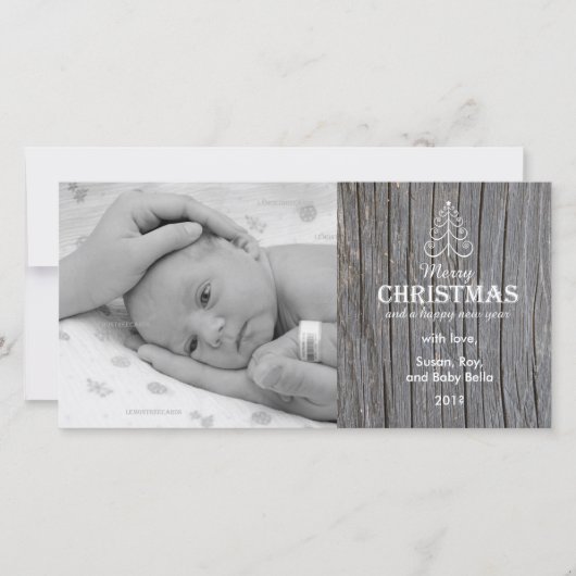 Rustic Gray Wood Christmas Tree Foto Card Feestdagenkaart (Voorkant)