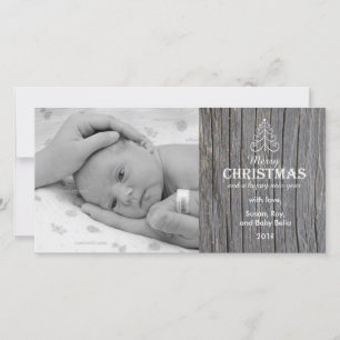 Rustic Gray Wood Christmas Tree Foto Card Feestdagenkaart