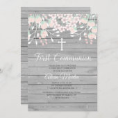 Rustic Gray wood floral first communiqué Kaart (Voorkant / Achterkant)