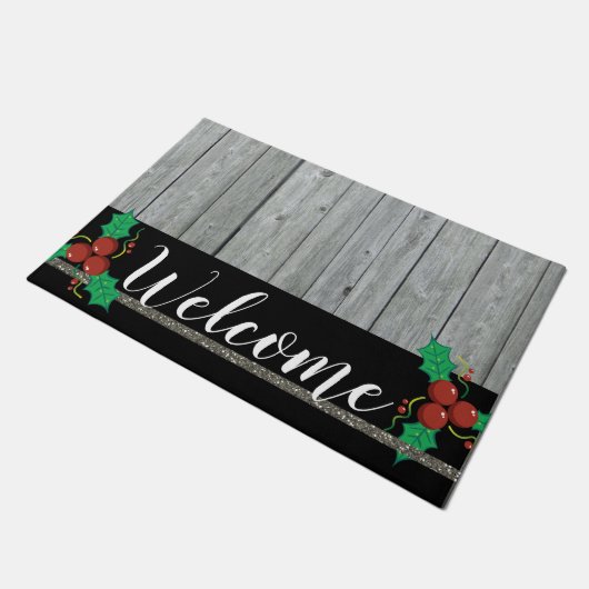 Rustic Gray Wood Holiday Welkom Deurmat (Schuin)