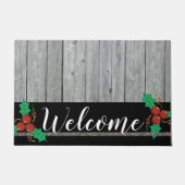 Rustic Gray Wood Holiday Welkom Deurmat (Voorkant)