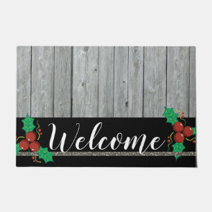 Rustic Gray Wood Holiday Welkom Deurmat