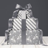 Rustic Gray Woodland Deer & Snowflake Holiday Inpakpapier Vel