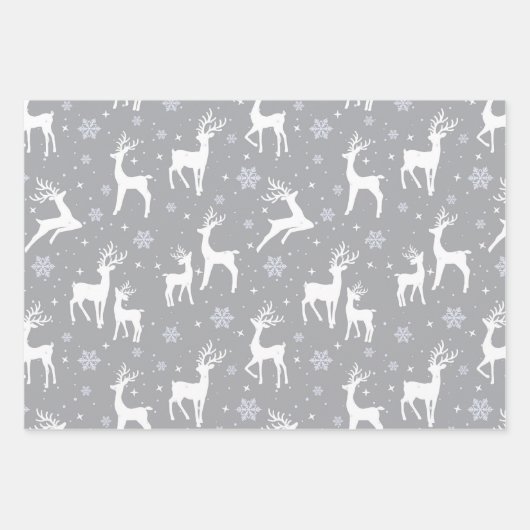 Rustic Gray Woodland Deer & Snowflake Holiday Inpakpapier Vel (Voorkant)