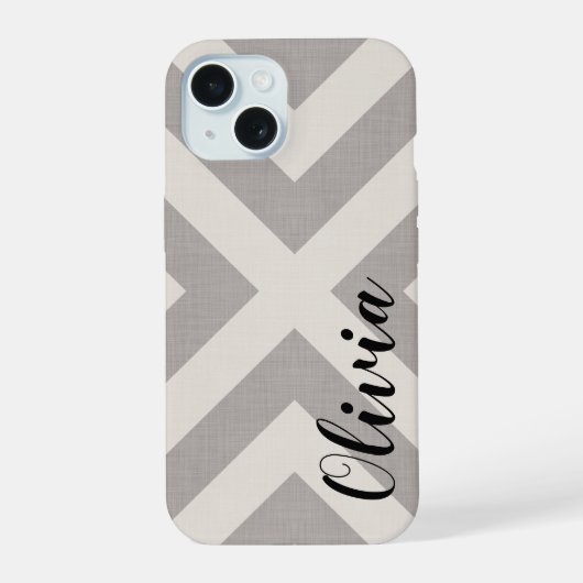 Rustic Gray X Chevron Monogram iPhone 15 Hoesje (Achterkant)