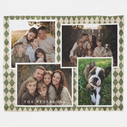 Rustic Green 4 Foto Kerstmis Fleece Deken (Voorkant (Horizontaal))