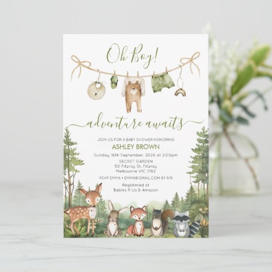 Rustic Green Adventure Awaits Baby Shower  Kaart (Staand voorkant)