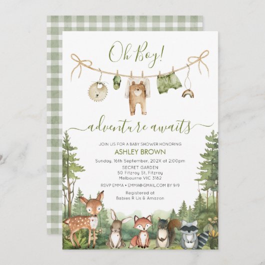 Rustic Green Adventure Awaits Baby Shower  Kaart (Voorkant / Achterkant)