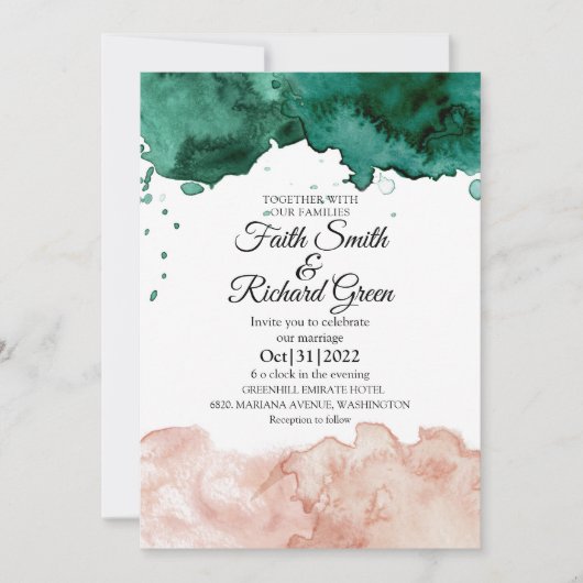 Rustic Green and Pink Fall Wedding Invitations Kaart (Voorkant)