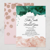 Rustic Green and Pink Fall Wedding Invitations Kaart (Voorkant / Achterkant)