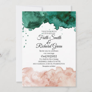 Rustic Green and Pink Fall Wedding Invitations Kaart