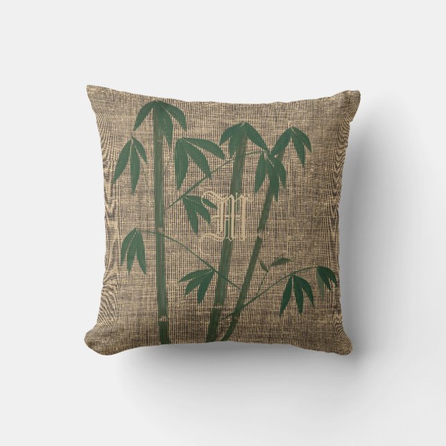 Rustic Green Bamboo Plant Canvas Pillow Kussen (Voorkant)