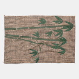 Rustic Green Bamboo Plant Canvas Textuur Theedoek