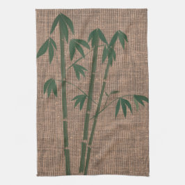Rustic Green Bamboo Plant Canvas Textuur Theedoek