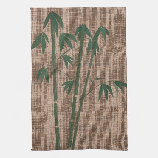 Rustic Green Bamboo Plant Canvas Textuur Theedoek (Verticaal)