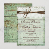 Rustic Green Barn Wood Bridal Shower Invitations Kaart (Voorkant / Achterkant)