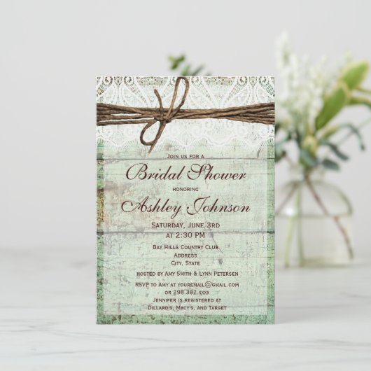 Rustic Green Barn Wood Bridal Shower Invitations Kaart (Staand voorkant)