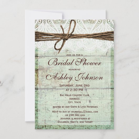 Rustic Green Barn Wood Bridal Shower Invitations Kaart (Voorkant)
