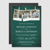 Rustic Green Barn Wood Foto Collage Wedding Magnetische Uitnodiging (Voorkant / Achterkant)