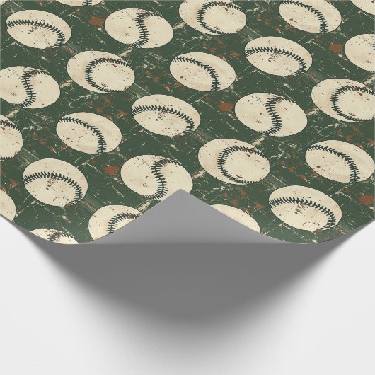 Rustic Green Baseball Cadeaupapier (Hoek)