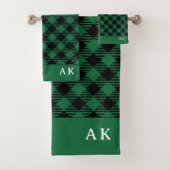 Rustic Green Black Buffalo Check Monogram Bad Handdoek (Insitu)