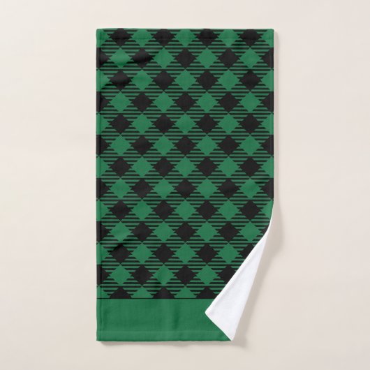 Rustic Green Black Buffalo Check Monogram Bad Handdoek (Handdoek)