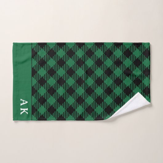 Rustic Green Black Buffalo Check Monogram Bad Handdoek (Handdoek)