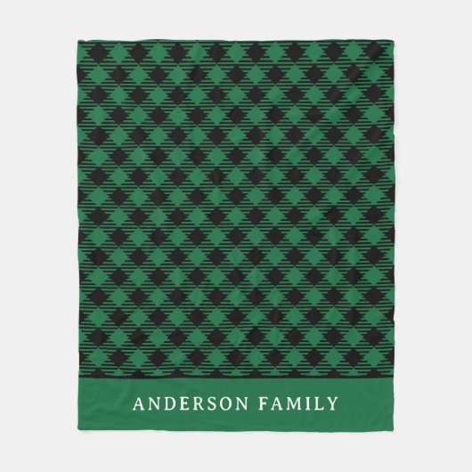 Rustic Green Black Buffalo Check Monogram Fleece Deken (Voorkant)